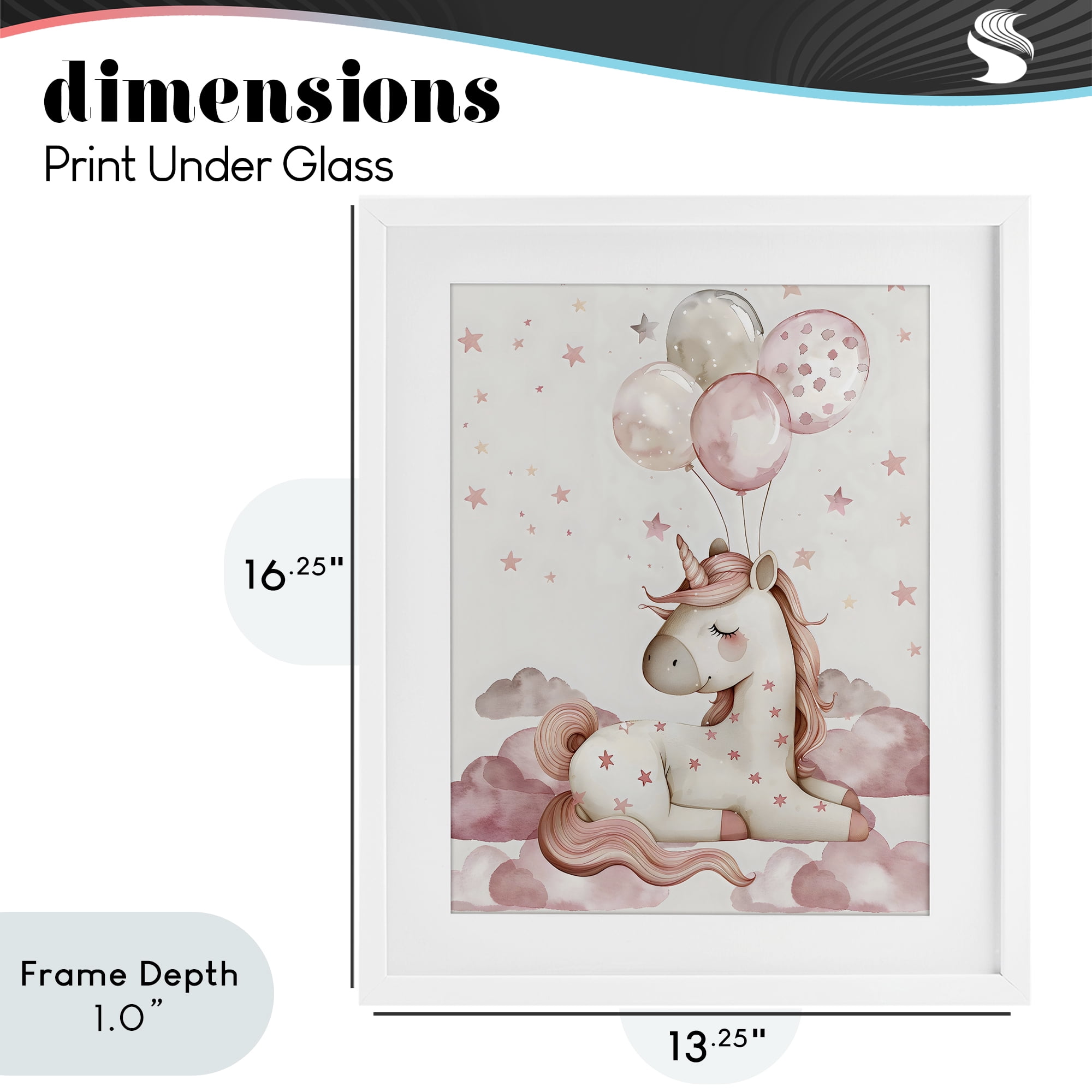 Stupell Industries Pink Unicorn with Balloons White Framed Print Under Glass, design by LSR Design Studio