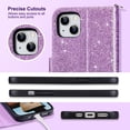thumbnail image 3 of ULAK Wallet Case for iPhone 13 for Women Girls, Kickstand Phone Case with Card Holder for Apple iPhone 13 6.1 inch 2021, Bling Purple, 3 of 9