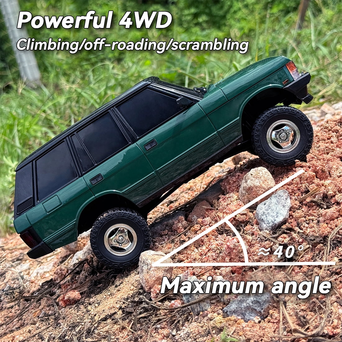 Off-Road RC Car, 1/18 Scale 2.4G 3CH 4WD RC Crawler Car with Flip-up Headlights, RTR Hobby Grade Collectible Model Gift for Adults & Hobbyists