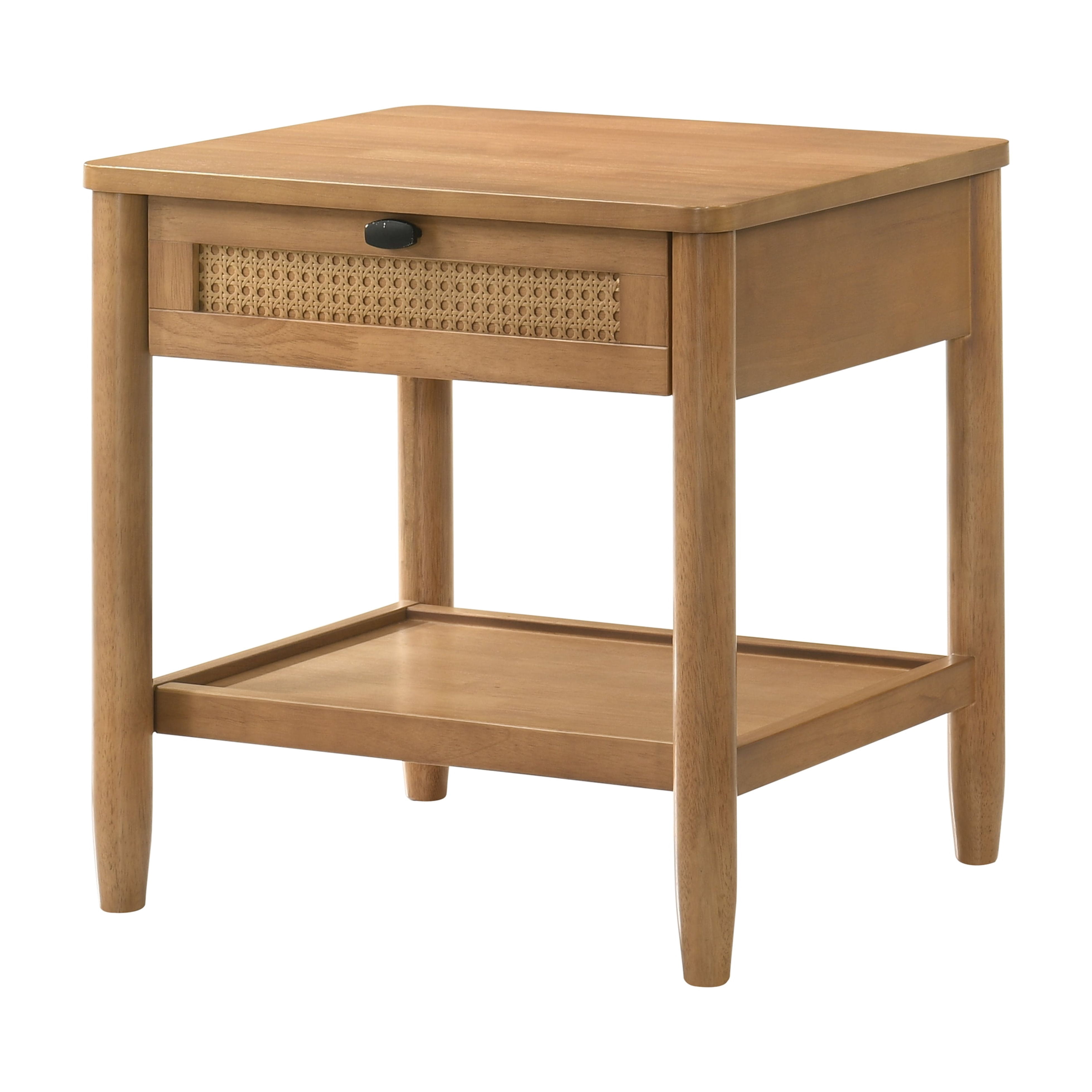 Roundhill Furniture Vichy Single-Drawer Bedroom Nightstand with Shelf in Light Walnut
