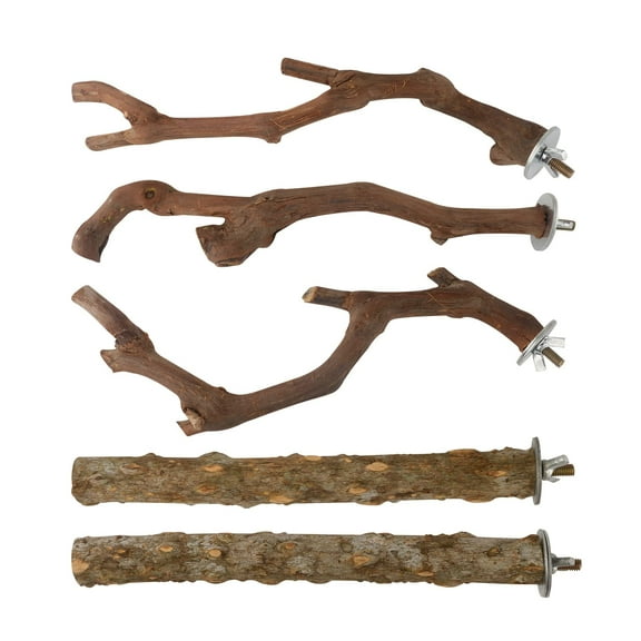5PCS Bird Perch Stand Natural Wooden Parrot Stand Branch,3 Grape Wood Perch,2 Stand,Chewing Stick