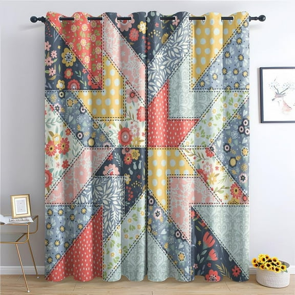 Patchwork Blackout Curtains For Bedroom Living Room, Botanical Curtains & Home Decor, Floral Window Curtains, Thermal Room Darkening Grommet Drapes 52"W x 84"L (Pack of 2)