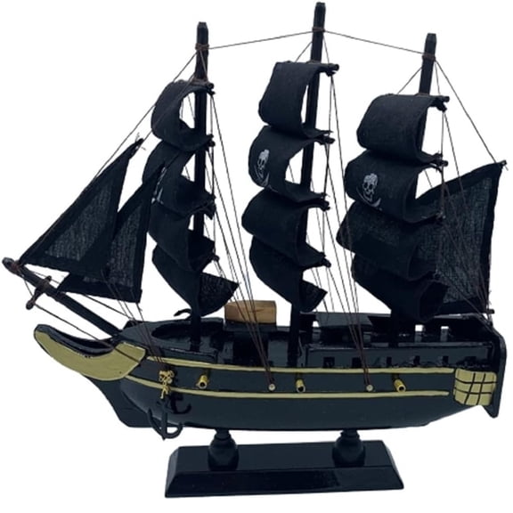 Wood Pirate Ship Model, Fully Assembled 9.25 Inches