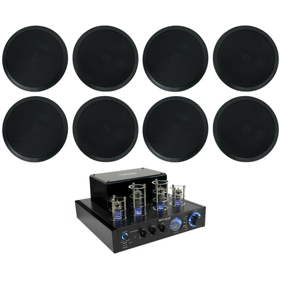 Rockville LED Tube Amp/Home Theater Receiver (8) 8" Black Ceiling Speakers