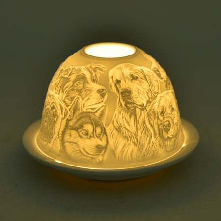 Engraved Candle Holder - Set of 2 Dog Engraved Ceramic Candle Holder For Home Decors with LED Light 5x3