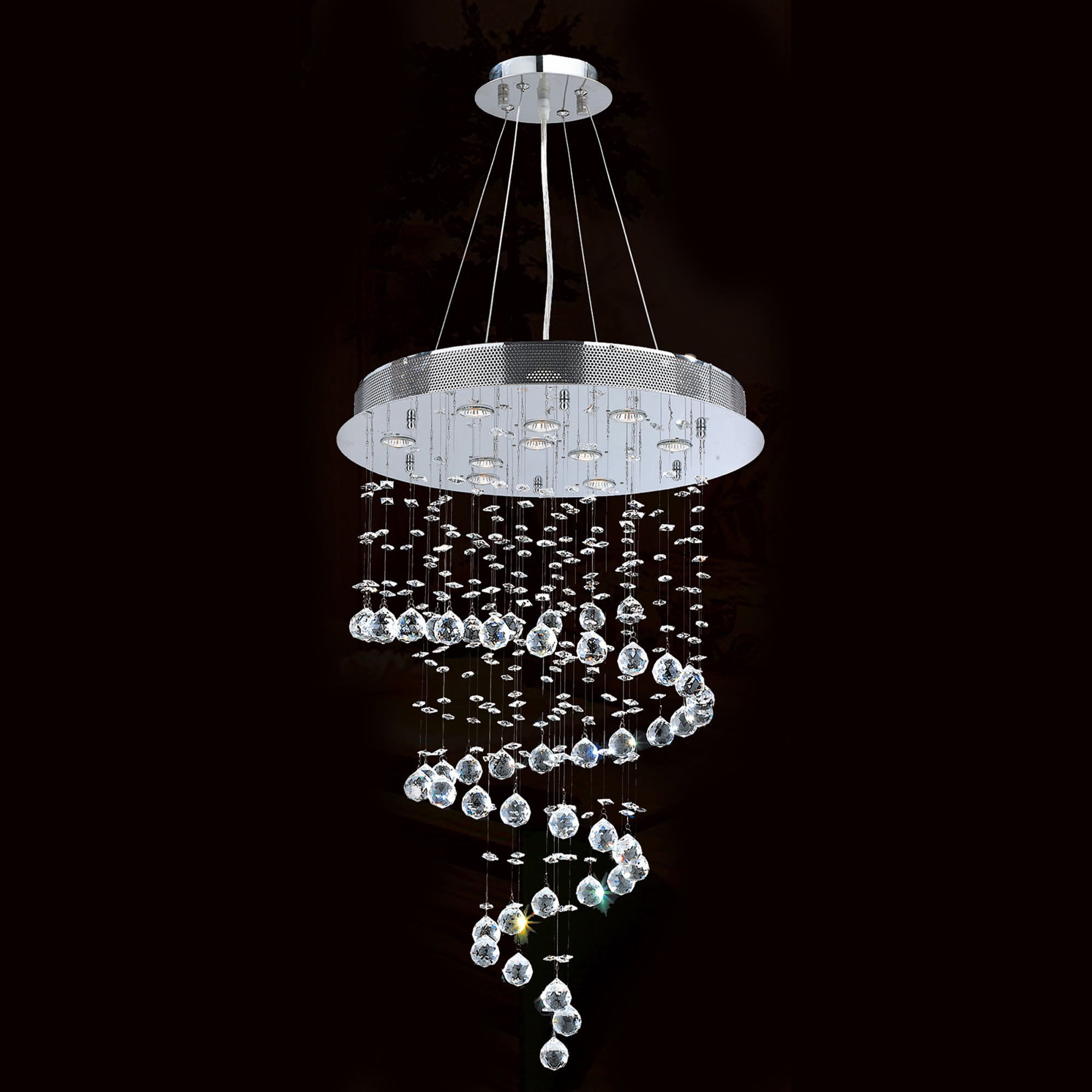 Helix Collection 10 Light Chrome Finish and Clear Crystal Spiral Chandelier 24