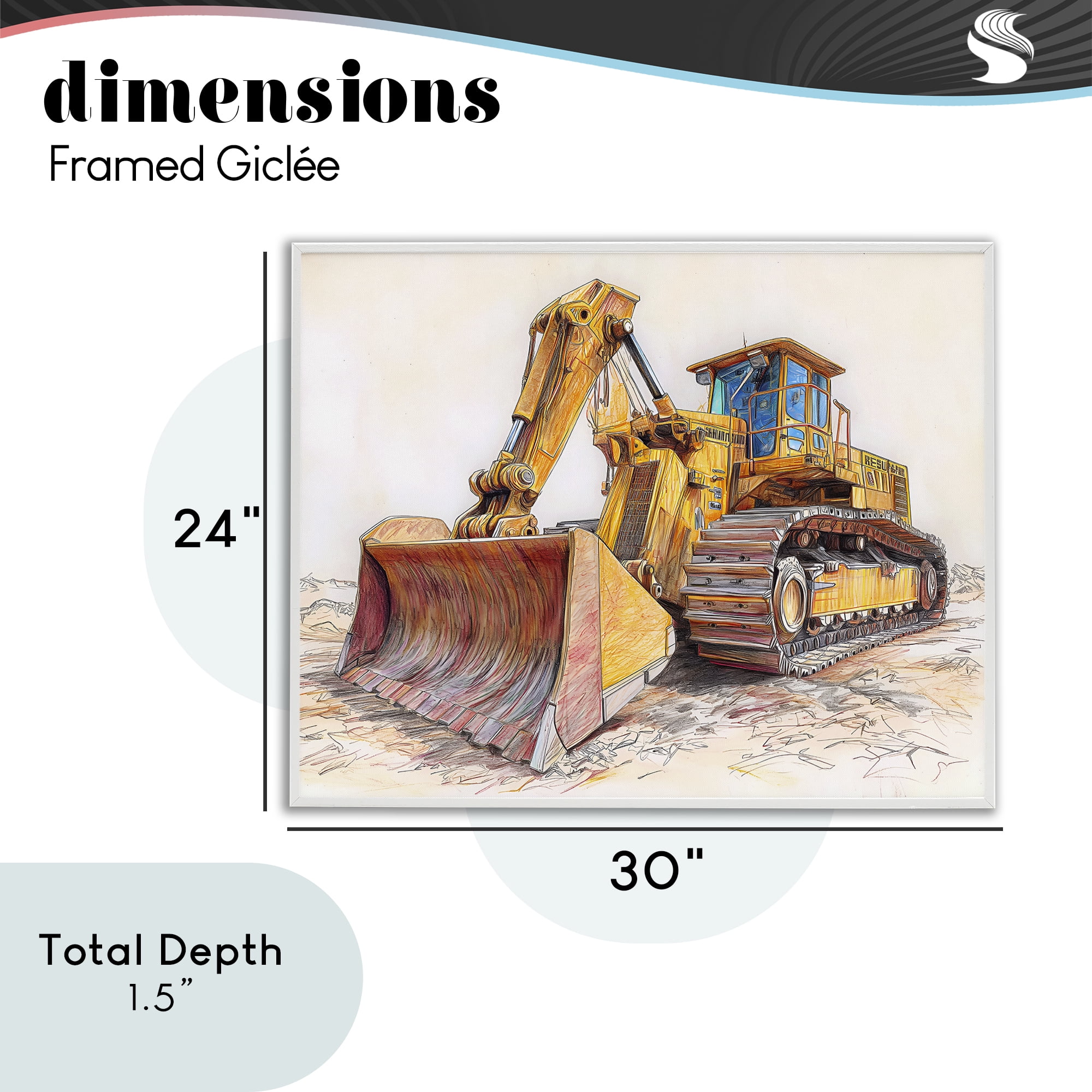 Stupell Industries Industrial Bulldozer Drawing White Framed Giclee Art, design by Steve Hunziker