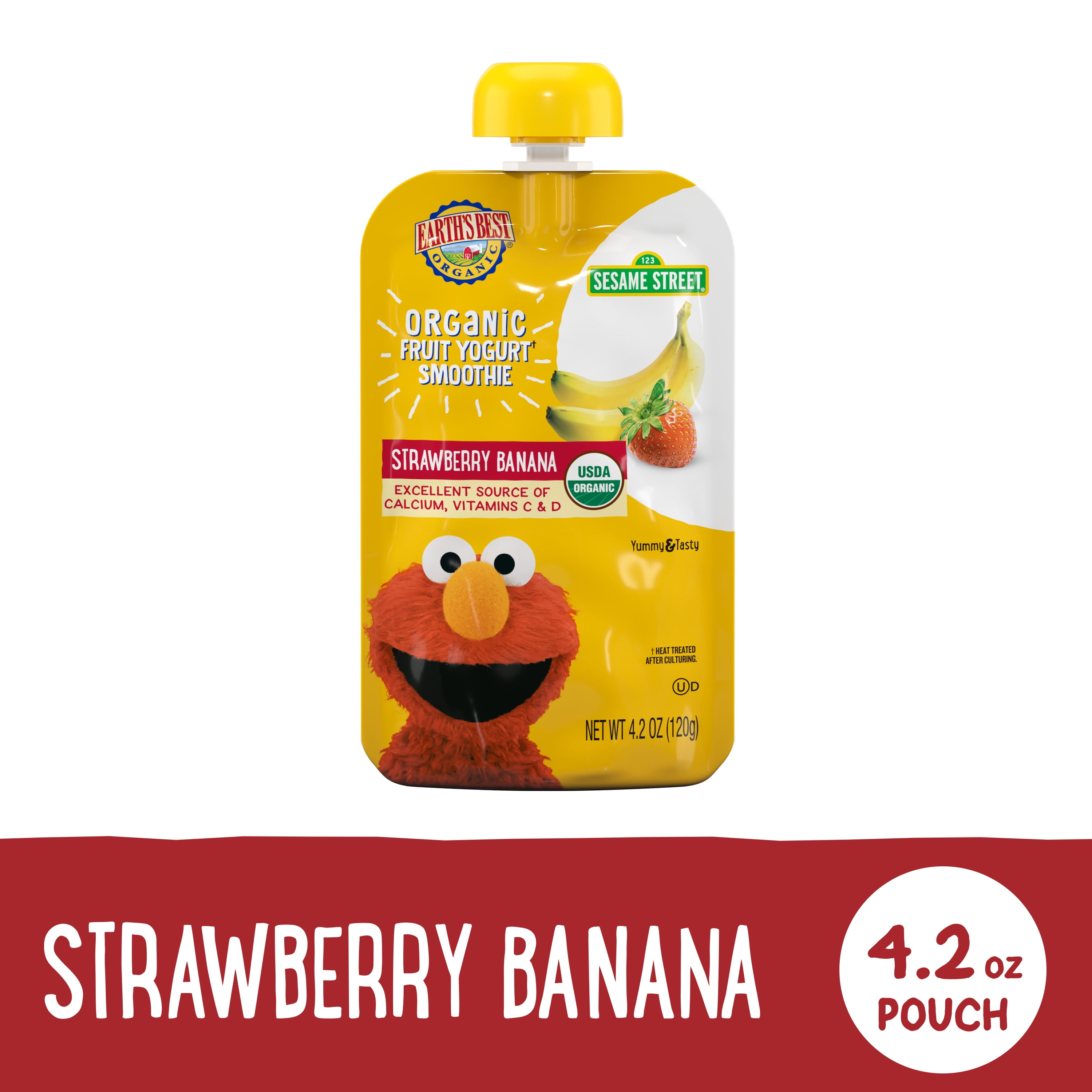 (6 pack) Earth's Best Organic Fruit Yogurt Smoothie Toddler Food, Strawberry Banana, 4.2 oz Pouch