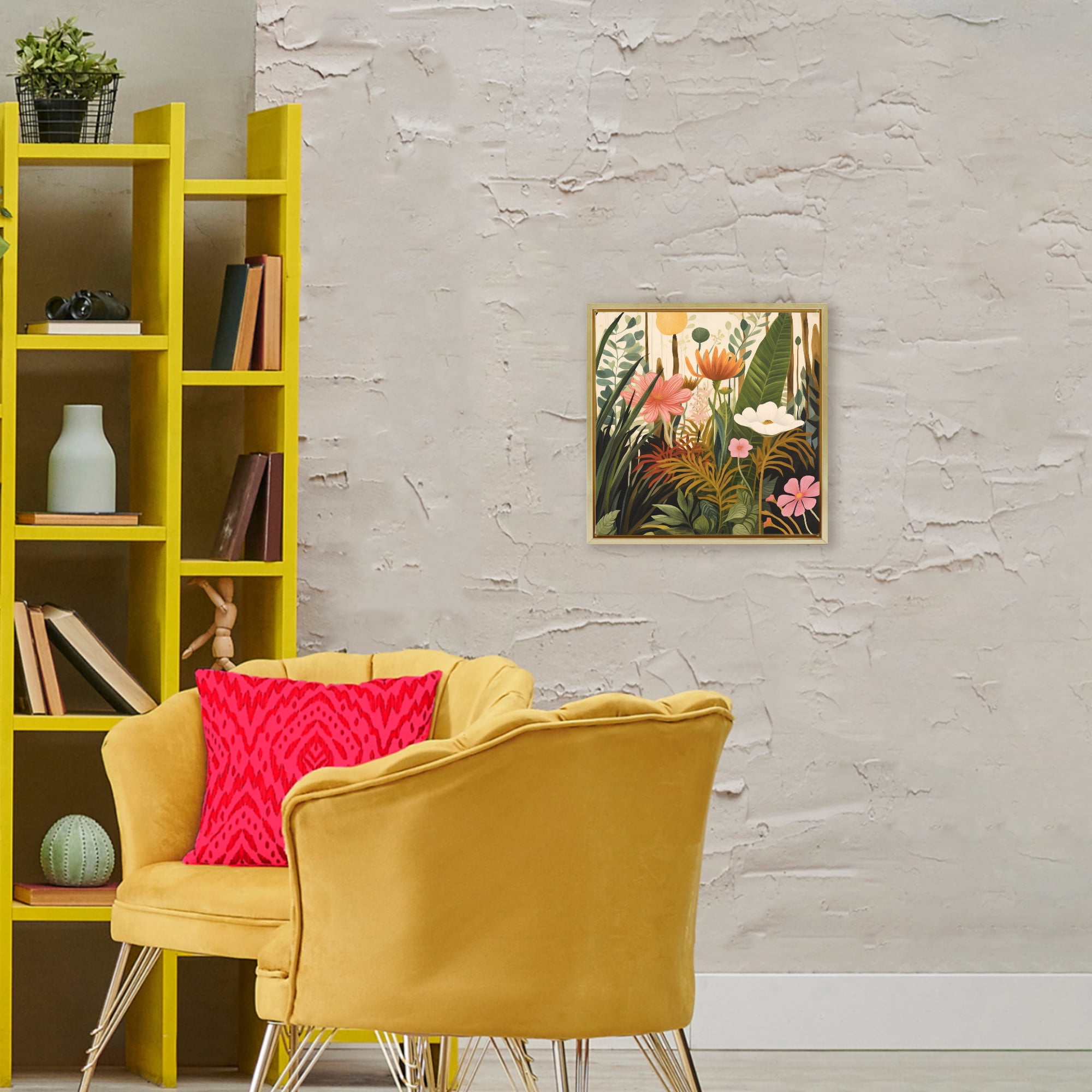 Stupell Industries Botanical Embrace in the Jungle Gold Framed Floater Canvas Wall Art, design by Lazar Studio