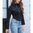 thumbnail image 4 of Casual Light-Weight Jackets for Women Trendy Long Sleeve Zip Up Fall Coats Going Out Biker Cropped Jacket Black XL, 4 of 9
