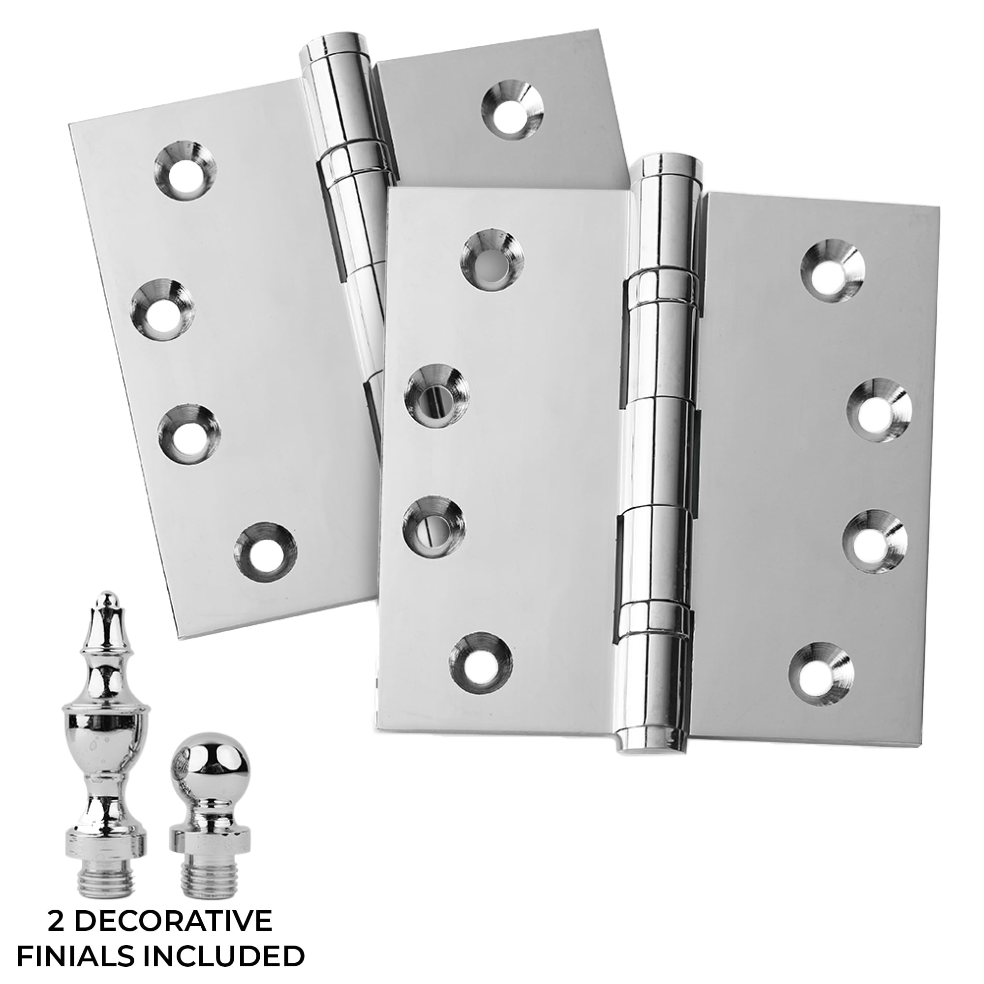Set of 2 Hinges Satin Brass Architectural Solid Brass Ball Bearing Hinges 2-Pack Door Hinges 4.5 x 4.5 Stainless Steel Pin US4 Finish Ball/Urn/Button Tips Included 