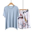 thumbnail image 4 of Conjunto de Pantalones Cortos de Mujer Color Sólido Cuello Redondo Manga Corta, Top Y Pantalones Cortos para el Uso Diario, Casual Y Fiesta, 4 of 4