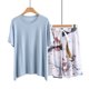 thumbnail image 3 of Conjunto de Pantalones Cortos de Mujer Color Sólido Cuello Redondo Manga Corta, Top Y Pantalones Cortos para el Uso Diario, Casual Y Fiesta, 3 of 4