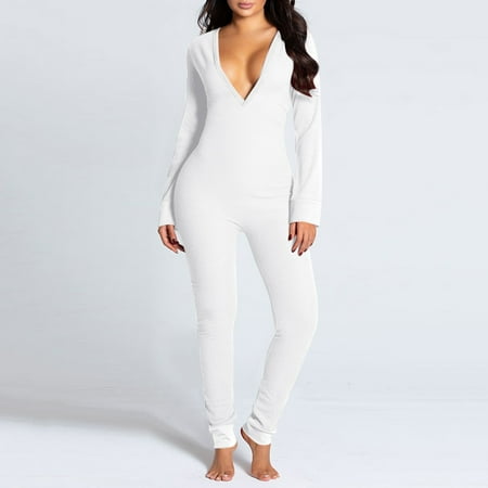 

PEONAVET Merry Christmas Womens Jumpsuit Pajamas Functional Buttoned Flap Adults Solid Jumpsuit Sleepwear Button-Down Front Romper Pajamas Christmas Gifts For Women