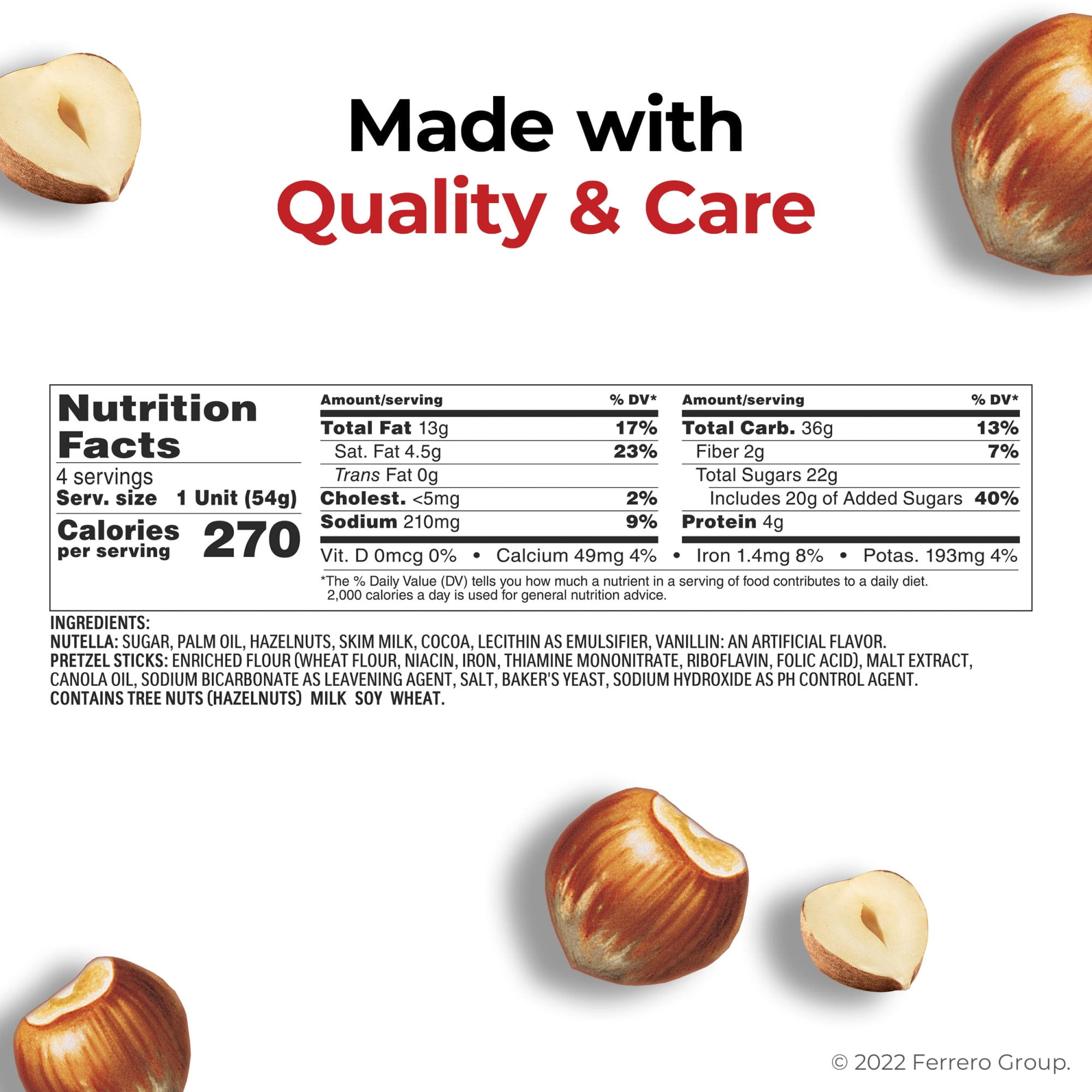 Nutella & GO! 4 Pack, Hazelnut and Cocoa Spread with Pretzel Sticks, Snack Cups, 1.9 oz Each
