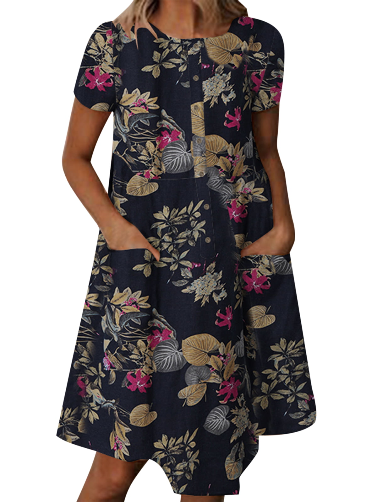 LOVOZO Short Sleeves Womens Girls Floral Print Bowknot Sleeves Mini Dress Casual 