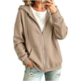 thumbnail image 2 of VV AVEORS Womens Zip Up Hoodies 2026 Oversized Sweatshirt Spring Fall Layering Jacket With Pockets Track Jackets Cozy Fleece Winter Clothes Camel L, 2 of 8