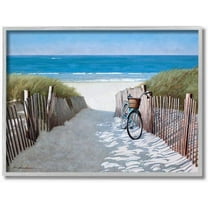 Stupell Industries Beach Pathway and Bicycle Summer Nautical Painting Gray Framed Art Print Wall Art, 16x20, by Zhen-Huan Lu