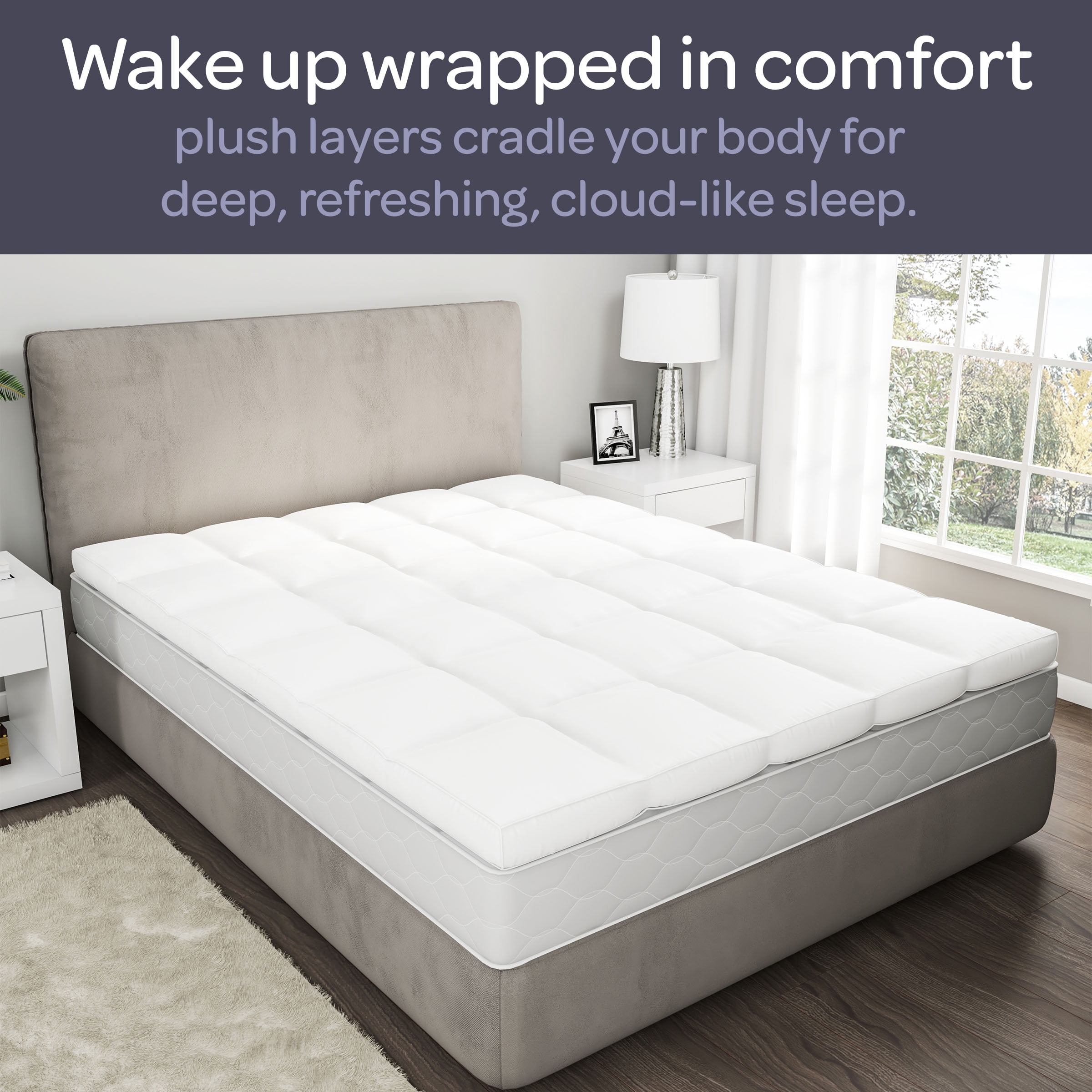 Somerset Home Down Mattress Topper - Twin 4-Inch Duck and Goose Feather Bed with Cotton Mattress Topper Cover (White)