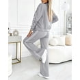 thumbnail image 5 of CHICME Two Piece Sets for Women Striped Tape Long Sleeve Bomber Jacket and Elastic Wide Leg Sporty Pants Sweatsuits Gray-S, 5 of 9