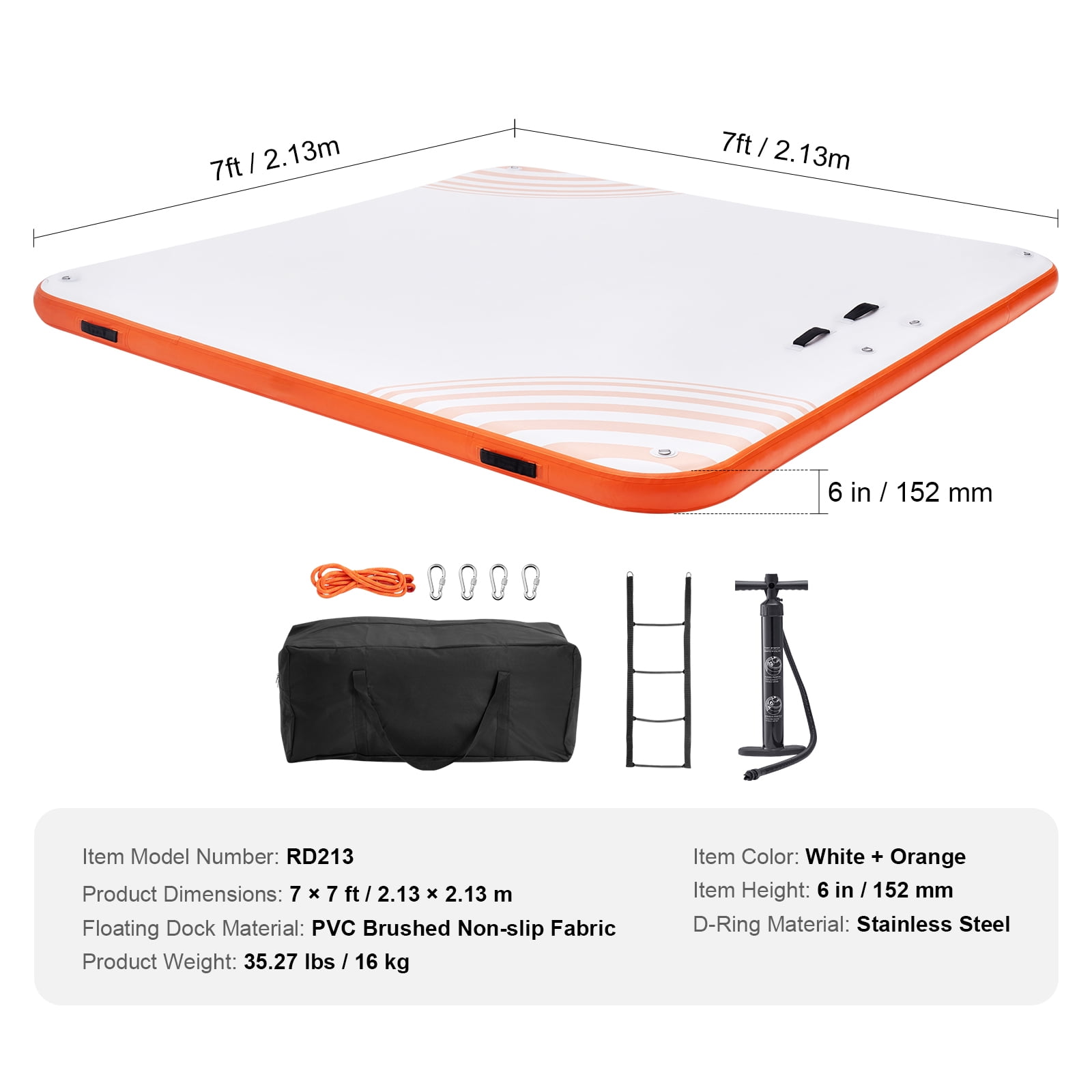 KFFKFF 7x7ft Inflatable Dock Floating Inflatable Dock Platform Pad with Ladder