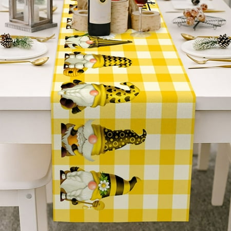 

Spring Summer Bee Gnome Table Runner Buffalo Plaid Home Kitchen Dining Room Decor Seasonal Farmhouse Daisy Decor Indoor & Outdoor Anniversary Party Supplies