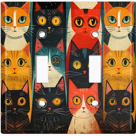 Metal Light Switch Wall Plate Outlet Cover (Printed Image of Cat Portraits - Double Toggle)