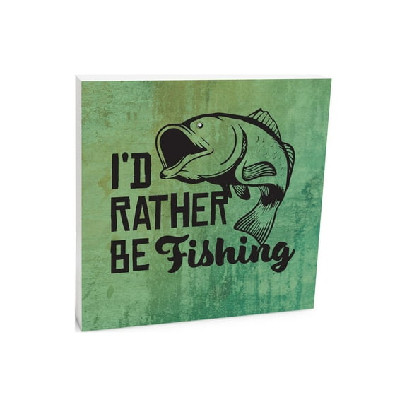 Rather Be Fishing Neon Green Fish 10 x 10 Wood Tabletop Sign Plaque