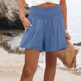 thumbnail image 2 of Smocked High Waist Cotton Linen Shorts for Women Casual Loose Fit Summer Vacation Beach Shorts Lightweight Breathable Side Pocket Shorts Light Blue XXL, 2 of 4