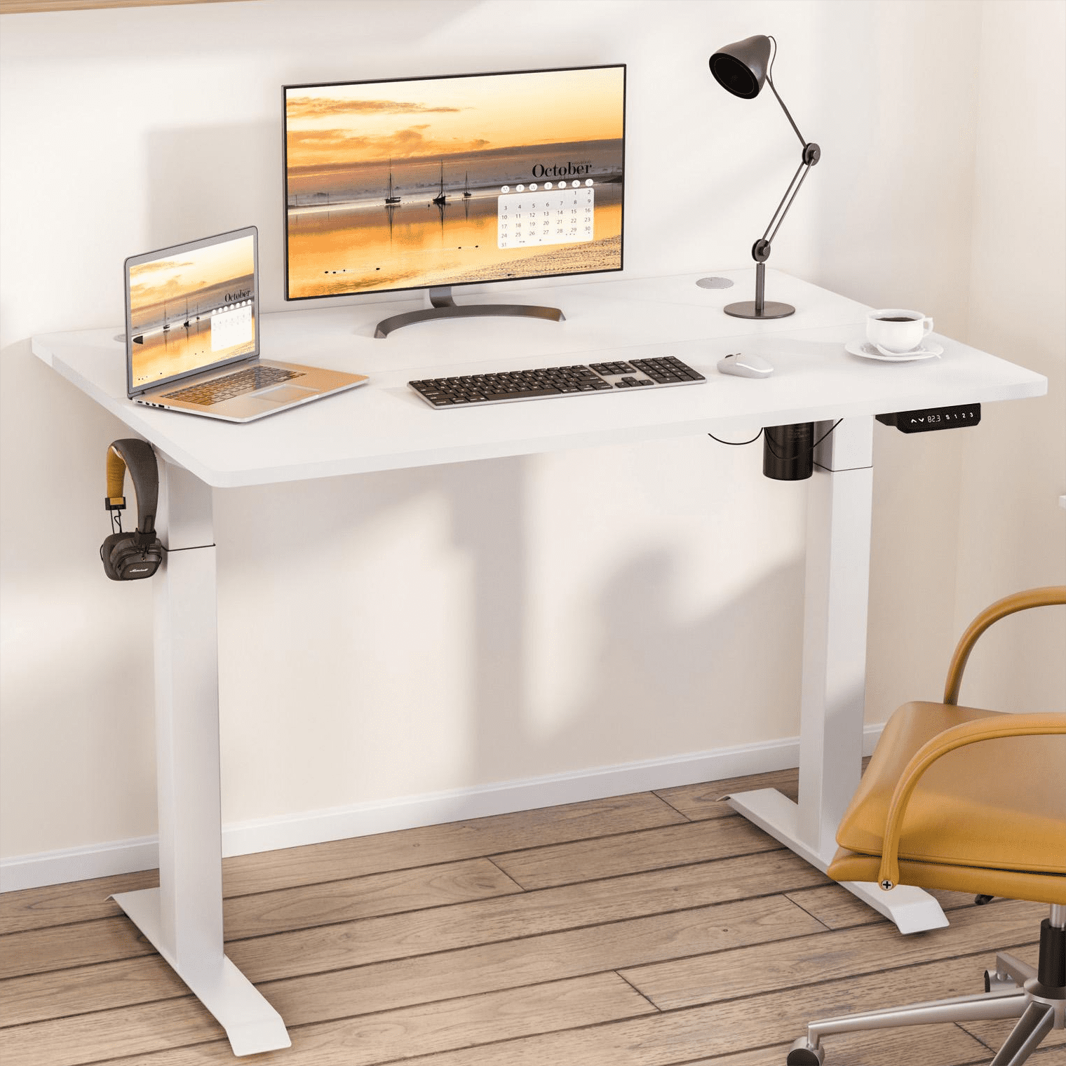 Sobaniilo 48" x 24" Home Office Electric Height Adjustable Standing Desk with Memory Control, White Frame + White Top