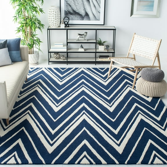 SAFAVIEH Cambridge Sam Geometric Wool Area Rug, Navy/Ivory, 6' x 9'