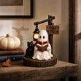 thumbnail image 3 of Halloween Resin Ghost Figurine Night Light with Vintage Lantern and Black Cat, Cozy Halloween Home Decor for Living Room Shelf and Porch, Festive Halloween Party Decoration Gift, 3 of 5
