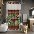 thumbnail image 5 of No Hook Shower Curtains with Snap-in Liner Set, Farmhouse Green Garland Waterproof Hotel Style Bathroom Shower Curtain, Spring Black Plaid Wood Grain Breathable Mesh Top Bath Curtains 36''x72'', 5 of 9