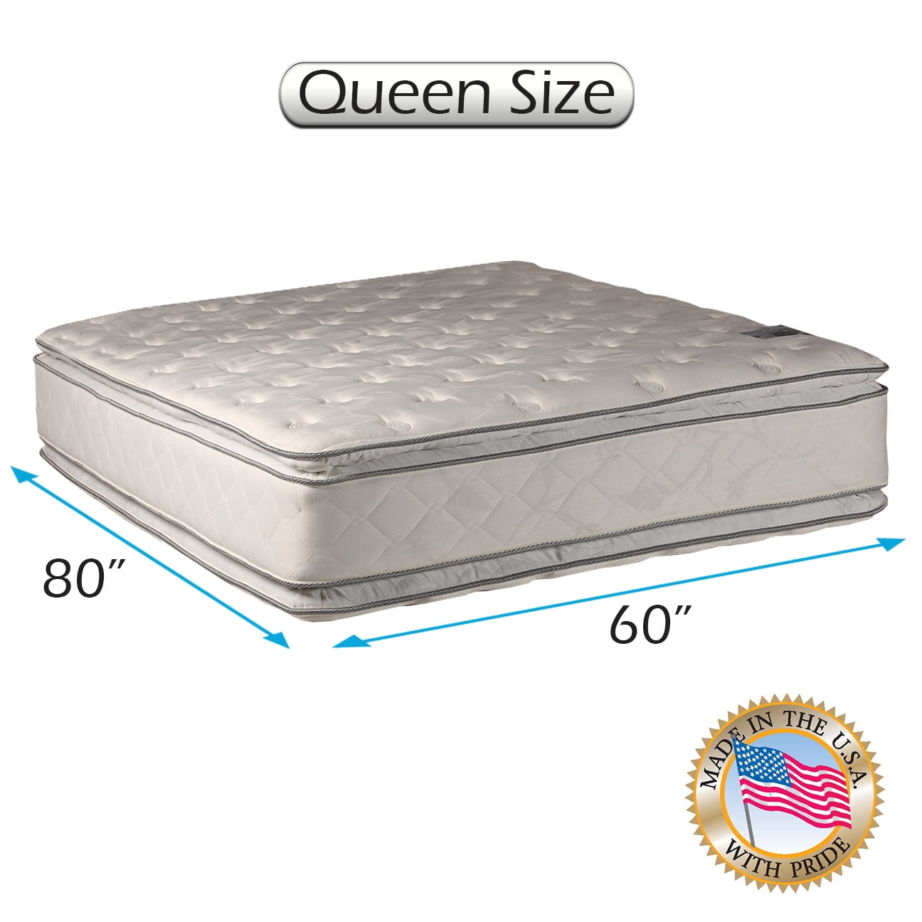DS USA Serenity PillowTop (Queen Size) Eurotop Double-Sided Mattress Only - Sleep System with Enhanced Cushion Support, Fully Assembled, Orthopedic, Longlasting Comfort