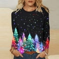 thumbnail image 2 of asdoklhq Christmas Womens Long Sleeve Tops Women's Casual Christmas Print Round Neck Long Sleeve T-Shirt Loose Top Multicolor 3X, 2 of 5