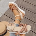 thumbnail image 5 of Espadrilles for Women Straw Braided Strappy Wedge Sandals Casual Summer Beach Shoes Open Toe Ankle Strap Platform Wedges Red Size 7.5, 5 of 8