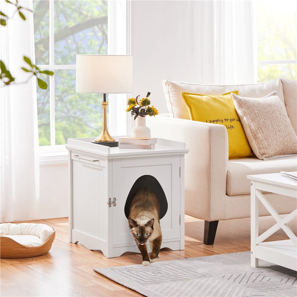 Yaheetech Cat Litter Box Furniture Enclosure for Cat/ Small Dog, White