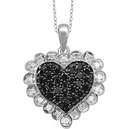 JewelersClub 1/2 Carat T.W. Black and White Diamond Sterling Silver Heart Pendant