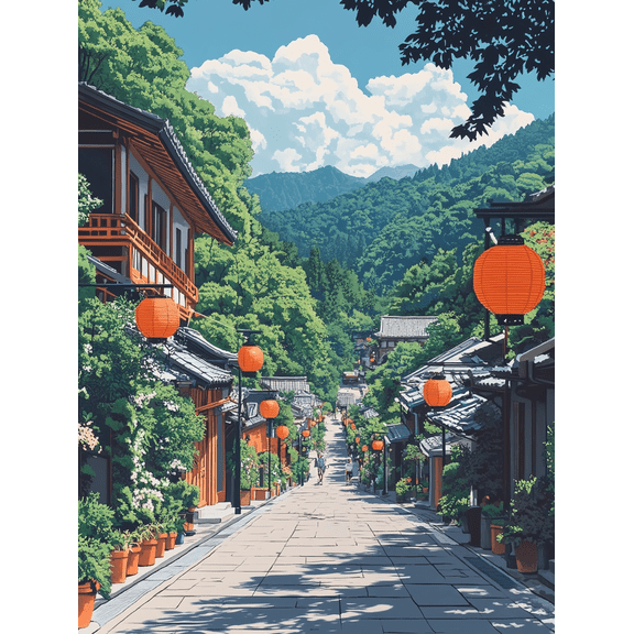 Japanese Street Scene Canvas Print/Wall Art, Perfect for Living Room, Hallway, and Dining Room Decoration.