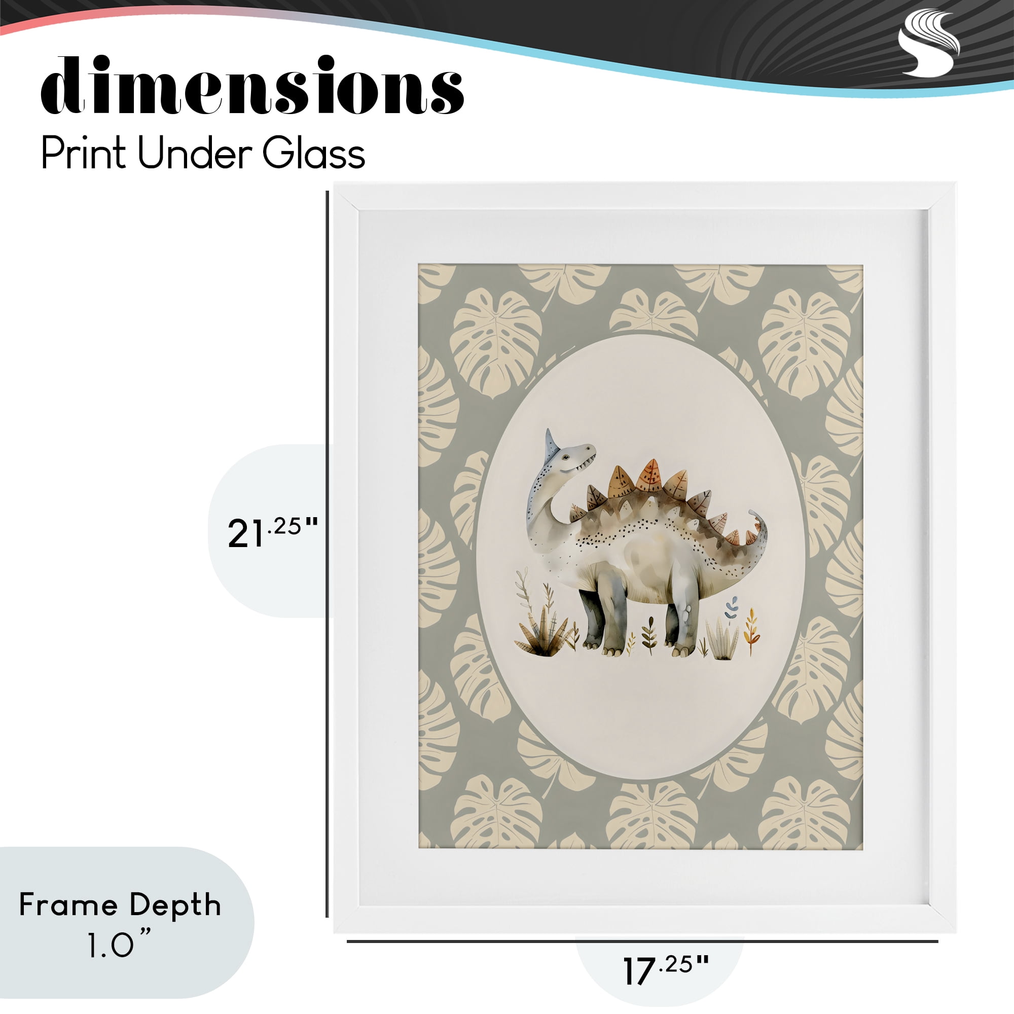 Stupell Industries Watercolor Dinosaur Monstera Border White Framed Print Under Glass, design by LSR Design Studio