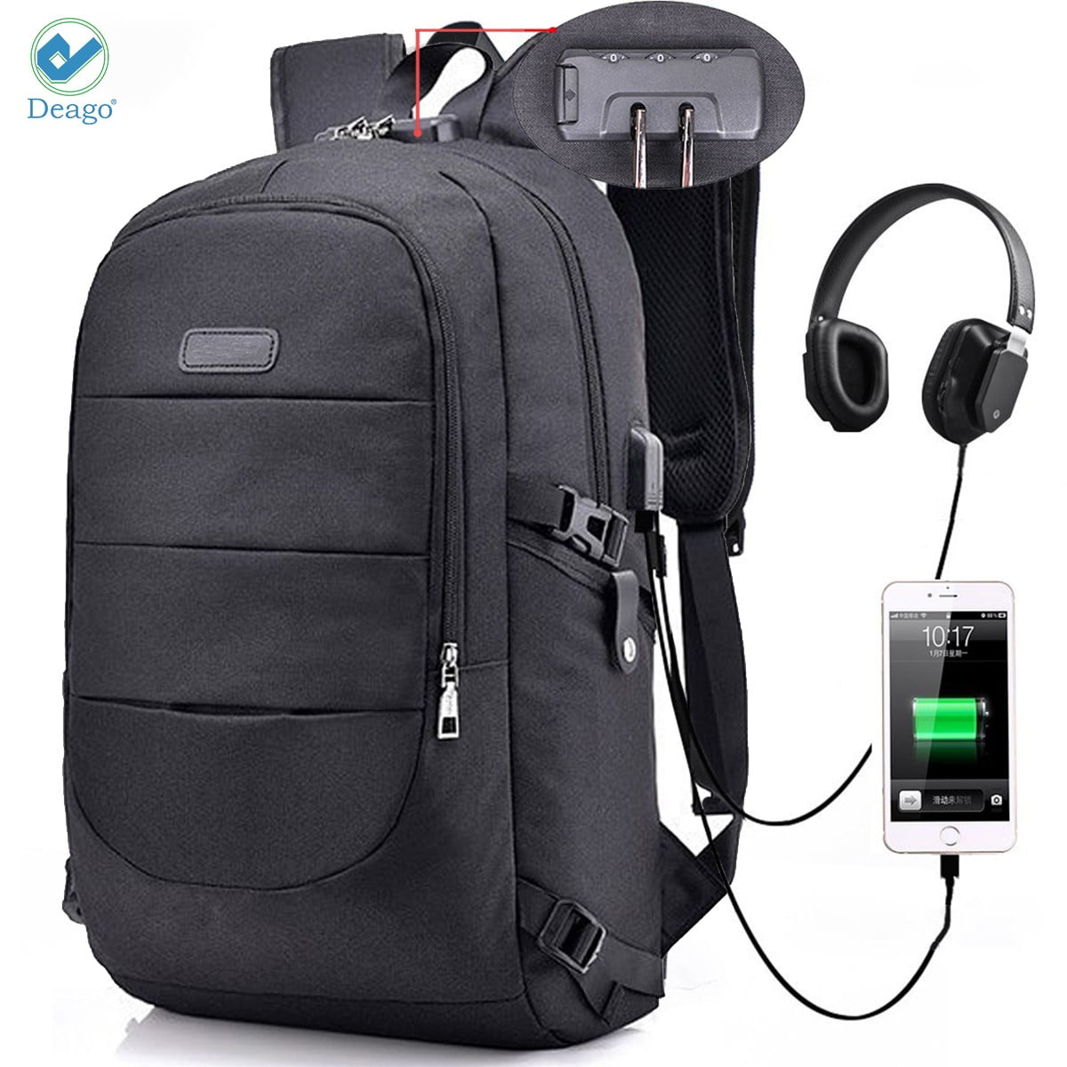 Mens Anti Theft Travel Laptop Backpack Rucksack Book Bag Bag USB Charge Port 