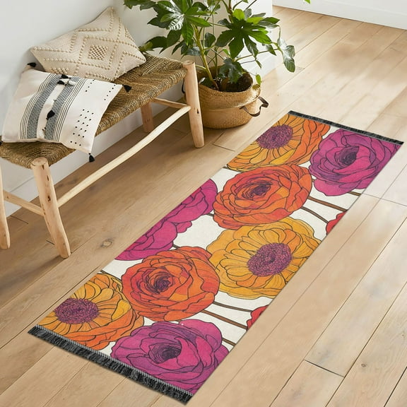 Yayeee Runner Rug for Bedroom 2'x6' Machine Washable Hallway Non Slip Mat, Purple Hand Drawn Floral