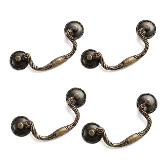 4 Pack Antique Brass Drop Bail Drawer Pulls, 3-5/8" Hole Center, Rope Edge Cabinet Handles, Vintage Hardware for Dresser