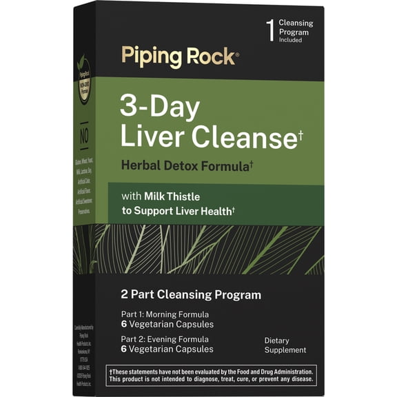 3-Day Liver Cleanse | 12 Capsules | Herbal Detox Formula | with Milk Thistle | by Piping Rock
