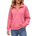 thumbnail image 2 of Jsaierl Quarter Zip Sweatshirts for Women Fall Solid Color V Neck Sweatshirt Lightweight Loose Fit Pullover Cotton Working Out Long Sleeve Tops, 2 of 9