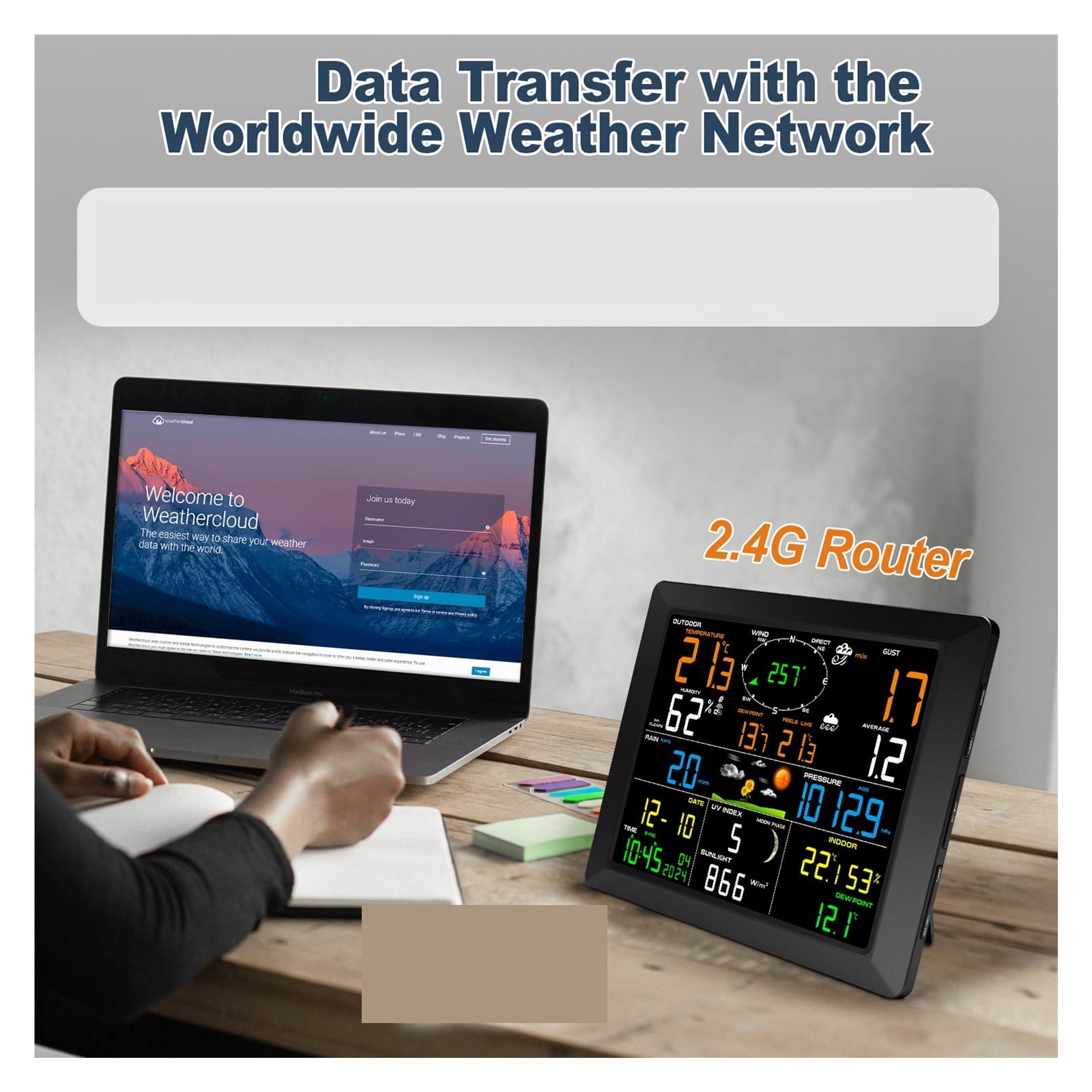 Wireless Weather Station 14-in-1, Real-Time Sync to Weather Underground, 330ft