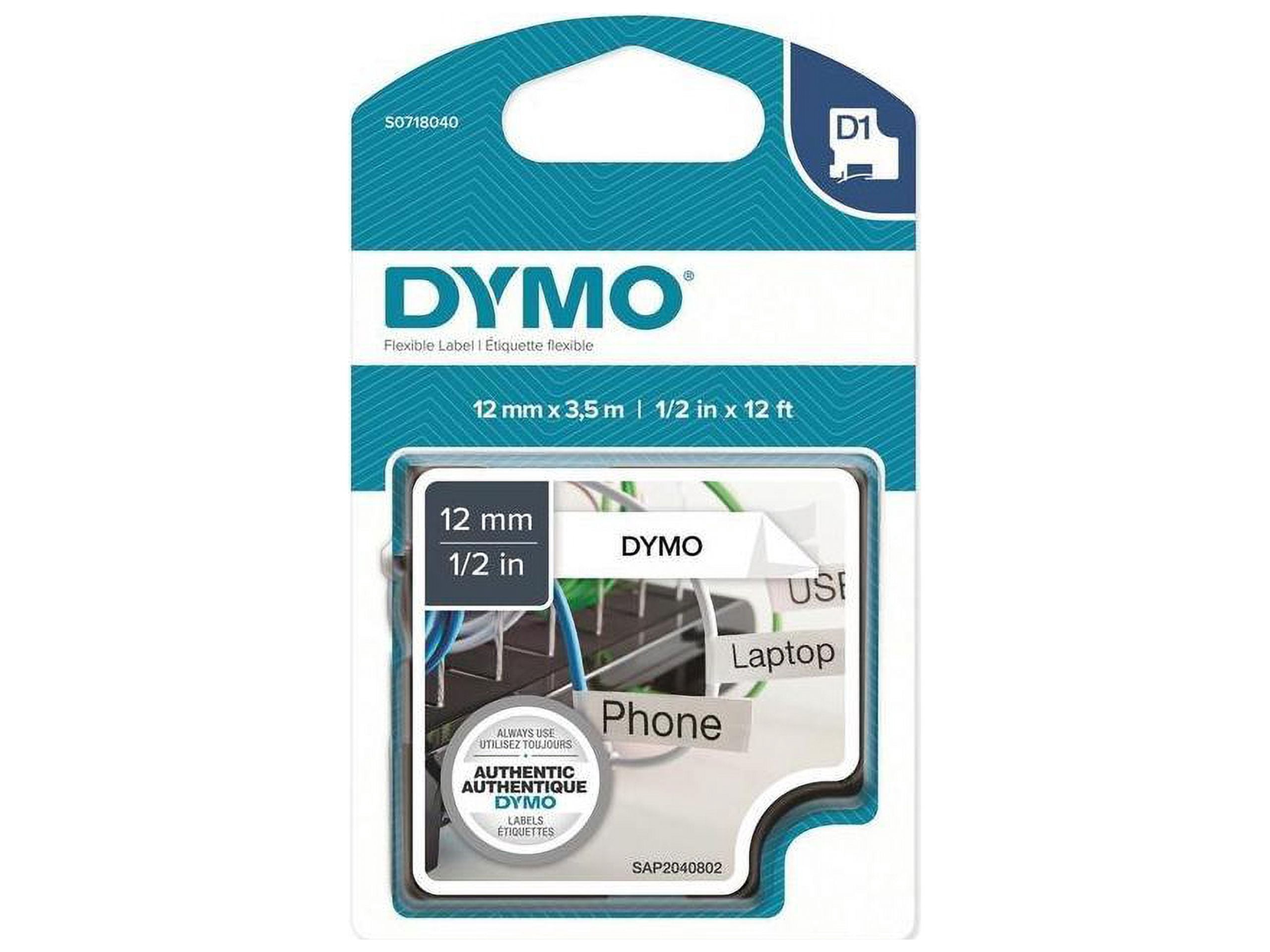 Dymo D1 High-Performance Flexible Nylon Fabric Tape For DYMO LabelManager Label Makers, 1/2" x 12’, Black Print on White