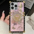 thumbnail image 7 of for iPhone 16 Plus Cute Case with Kickstand, Woman Girly Luxury Glitter Butterfly Foldable Stand Shockproof Reflective Marble Shell Floral Pattern Flexible Cover for iPhone 16 Plus (Pink), 7 of 7