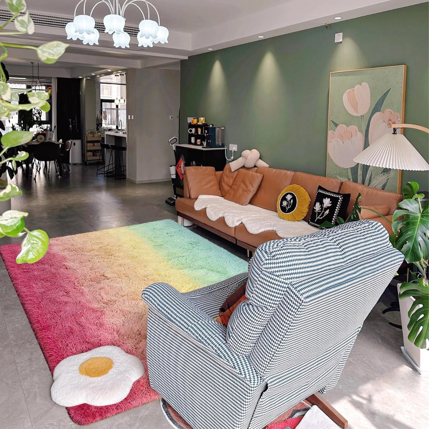 Junovo Gradient Modern Rugs Shaggy Rug Carpets for Bedroom, Living Room,Kids Room,5'x8',Green/Pink