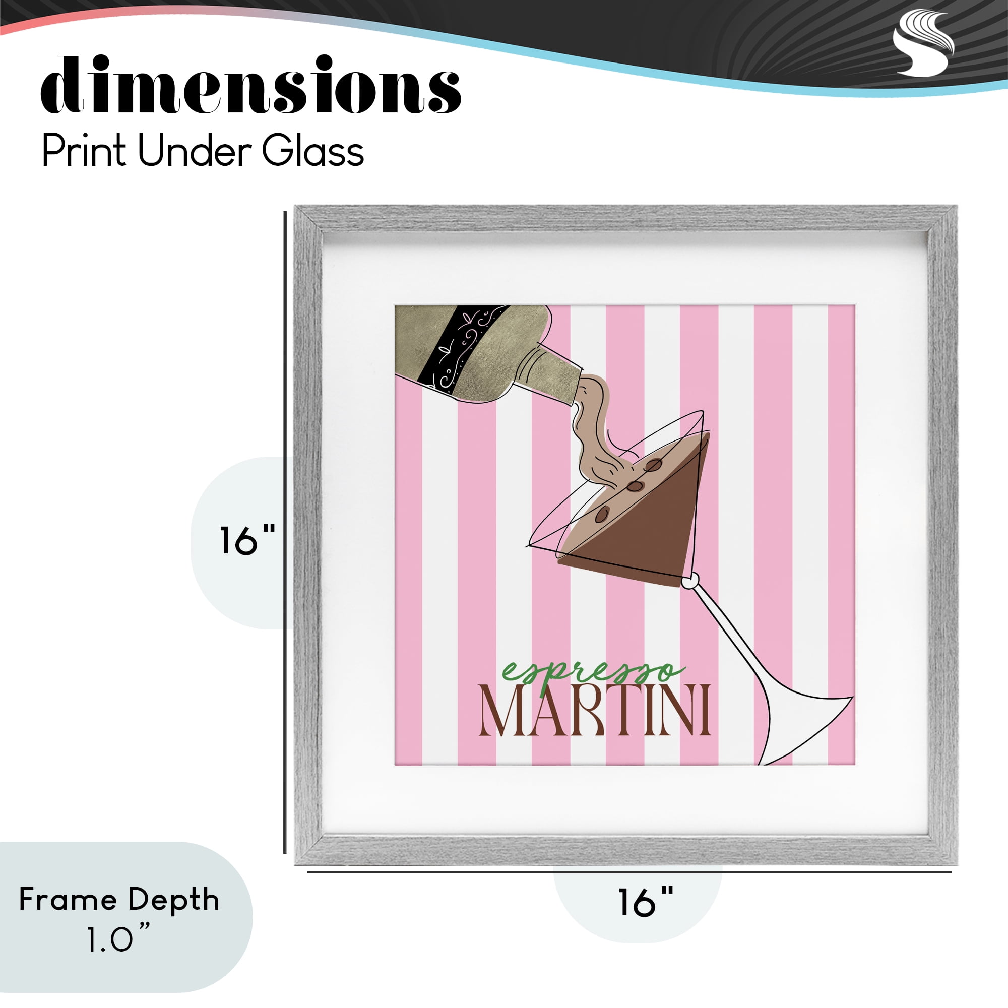 Stupell Industries Espresso Martini Pink Stripes Gray Framed Print Under Glass, design by Deidre Mosher